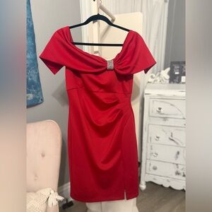 NWT Women's Eliza J Red Off-the-Shoulder Embellished Sheath Dress Size 10